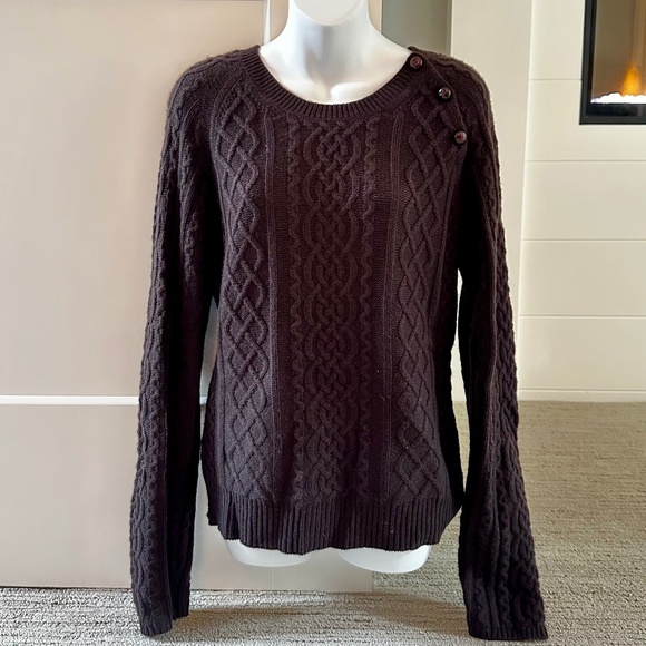 THEORY Classic Heather Brown Cable Knit Sweater Sz L - Picture 1 of 3